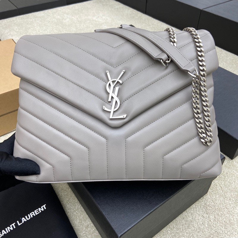 LOULOU MEDIUM 32 GREY QUILTED LEATHER SILVER HARDWARE