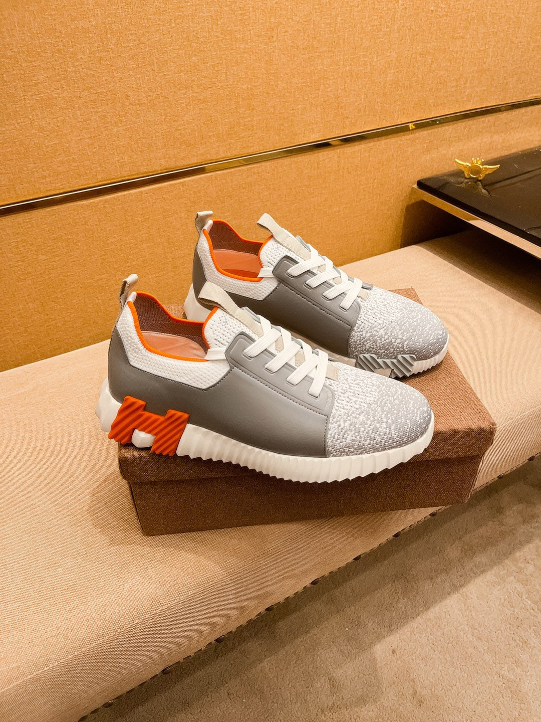 HM Men's Depart Slip-on Sneaker Grey Knit Cowhide 263682