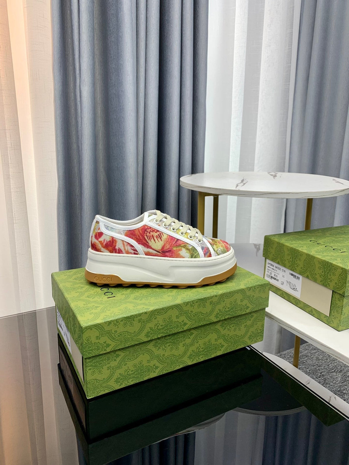 GG SNEAKER FLATFORM FLOWERS PATTERN CANVAS