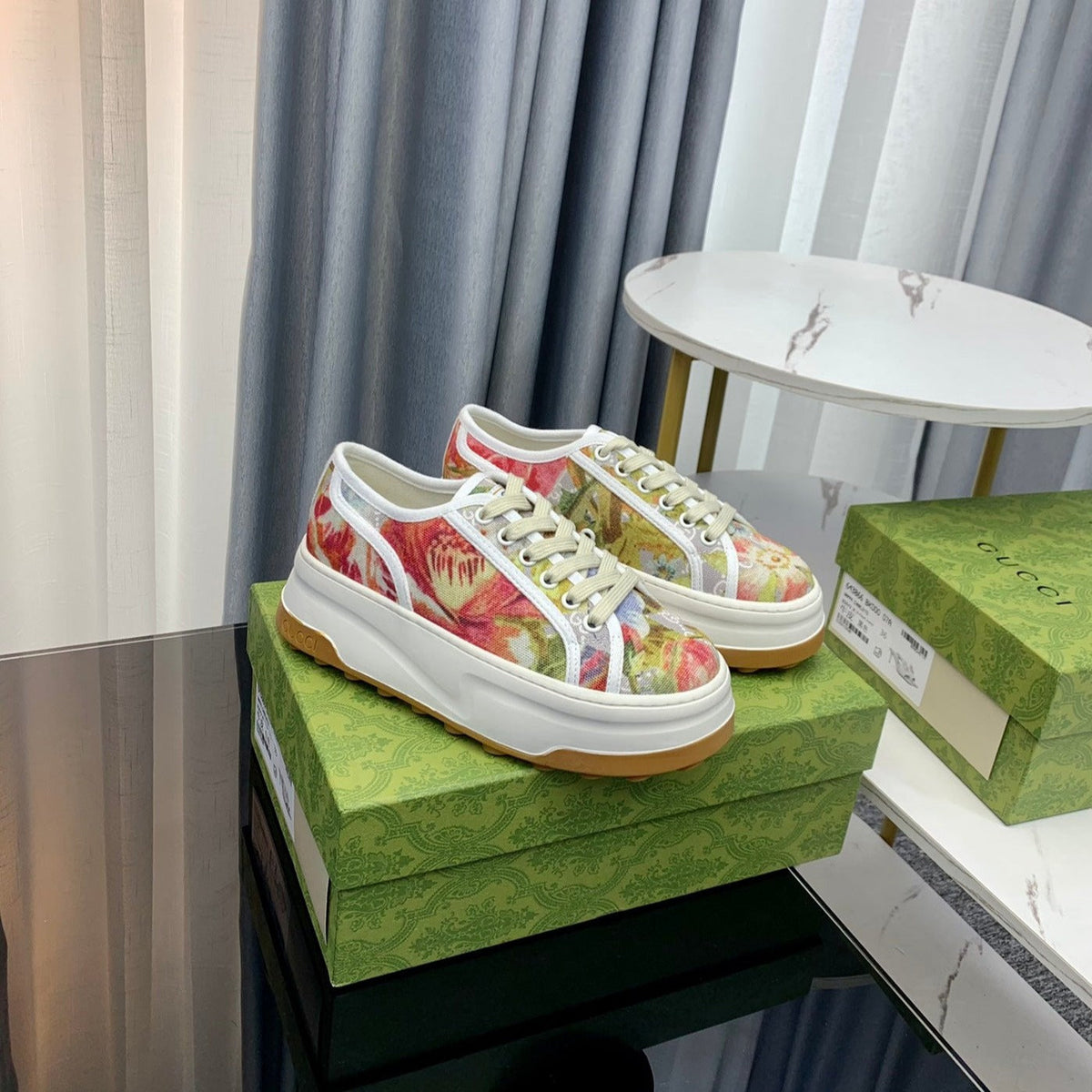 GG SNEAKER FLATFORM FLOWERS PATTERN CANVAS