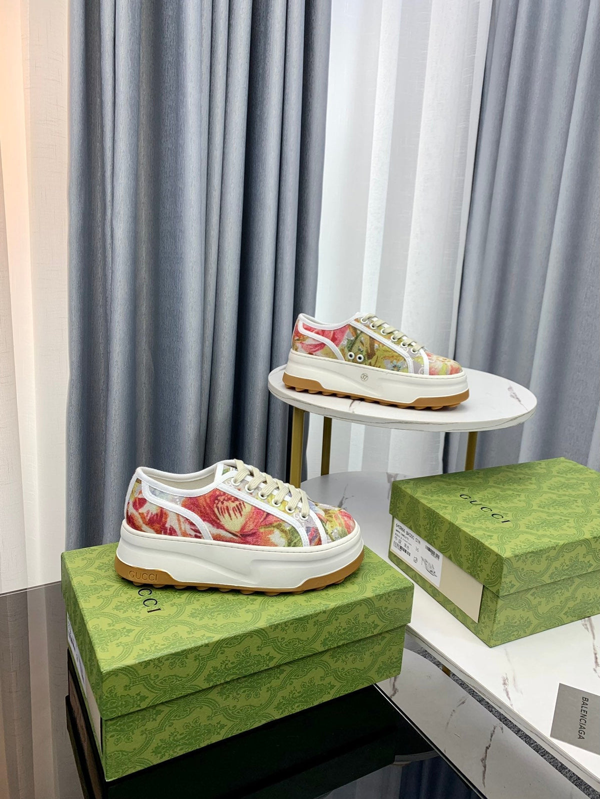 GG SNEAKER FLATFORM FLOWERS PATTERN CANVAS