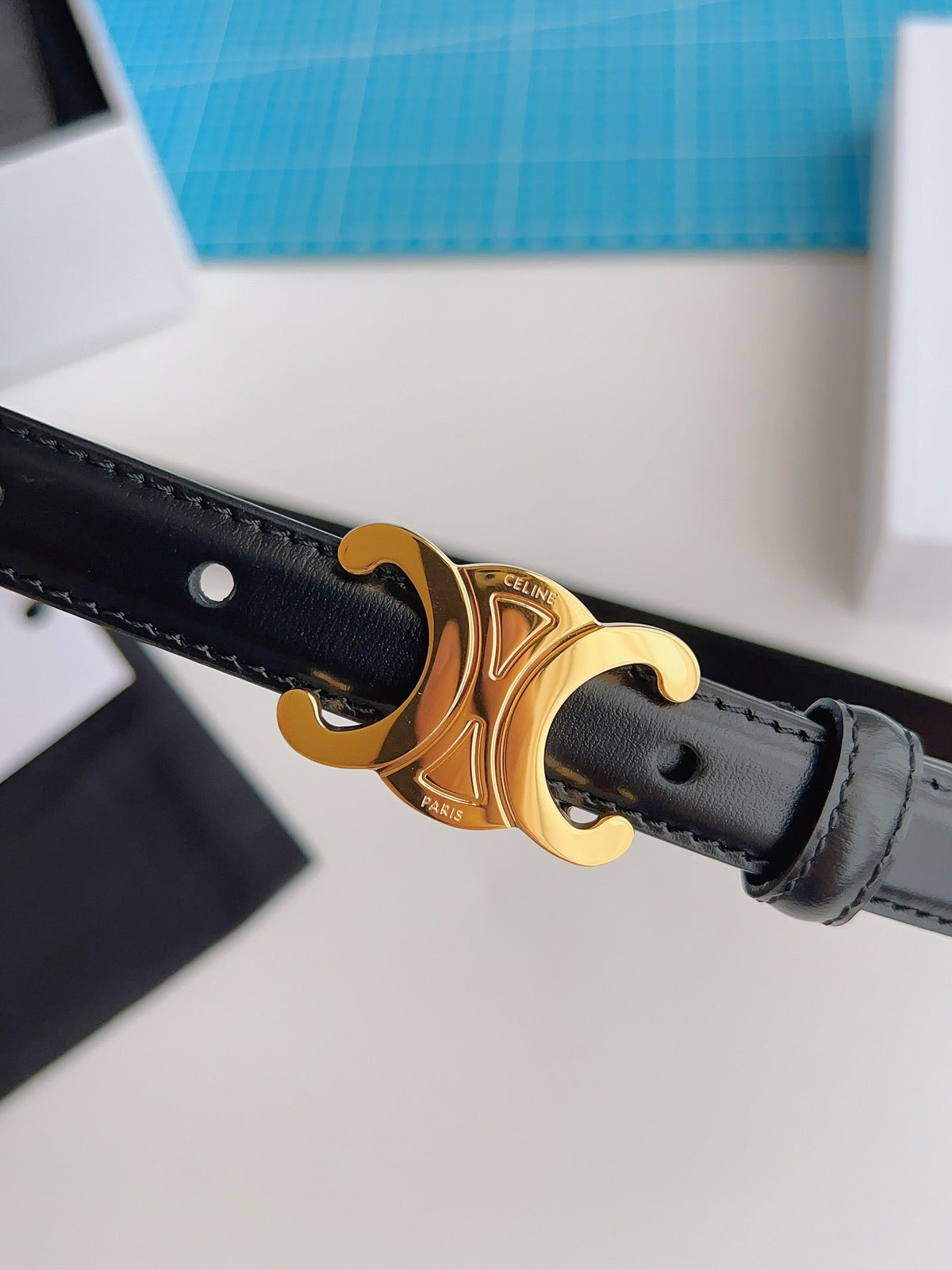 Triomphe Belt 18mm Black Calfskin Gold Buckle