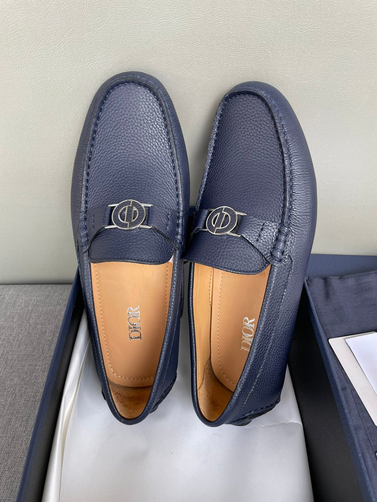 CD JUAL ICON BUCKLE LOAFER NAVY GRAINED CALFSKIN
