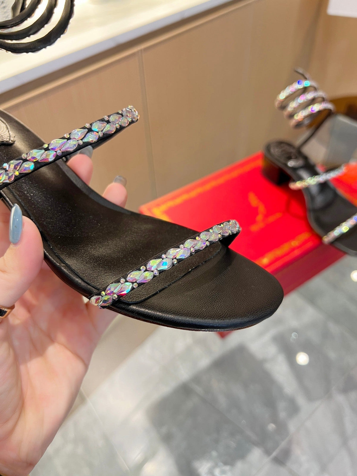 RC Diamond Sandals Black Silk Creole Glass Diamond 341983
