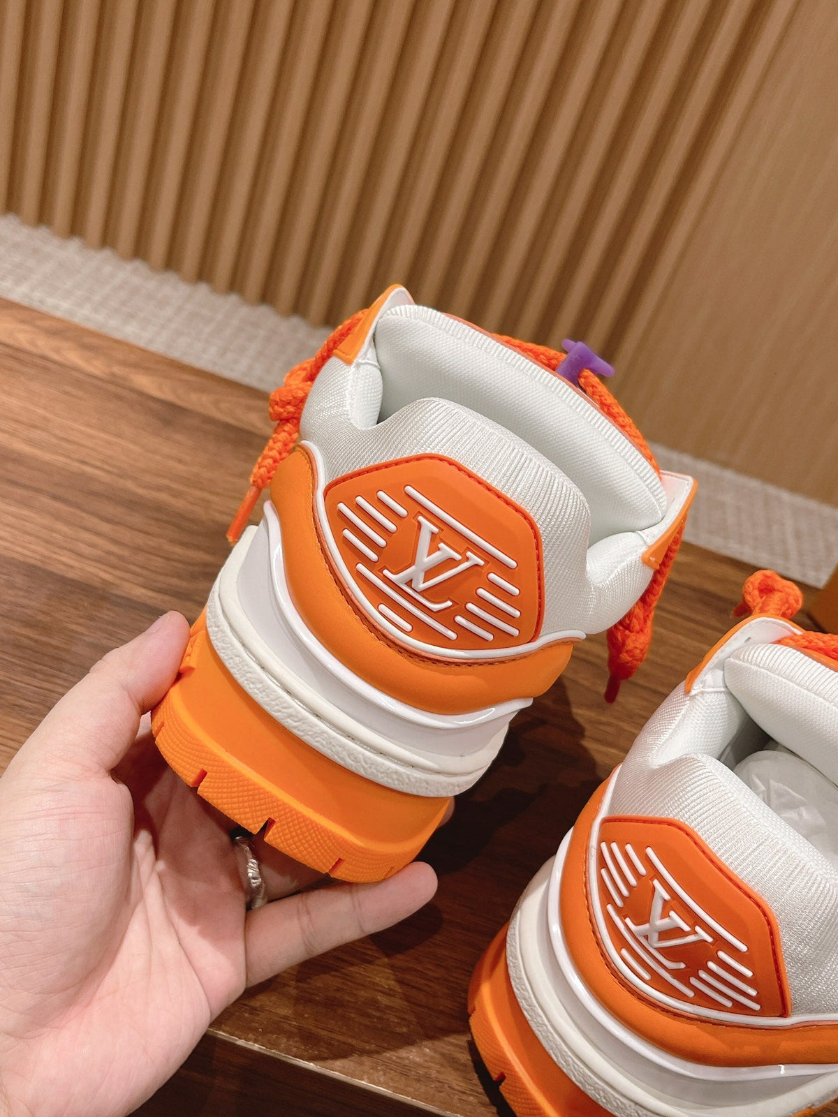 LV Trainer Maxi Sneaker White Mix Orange Calfskin