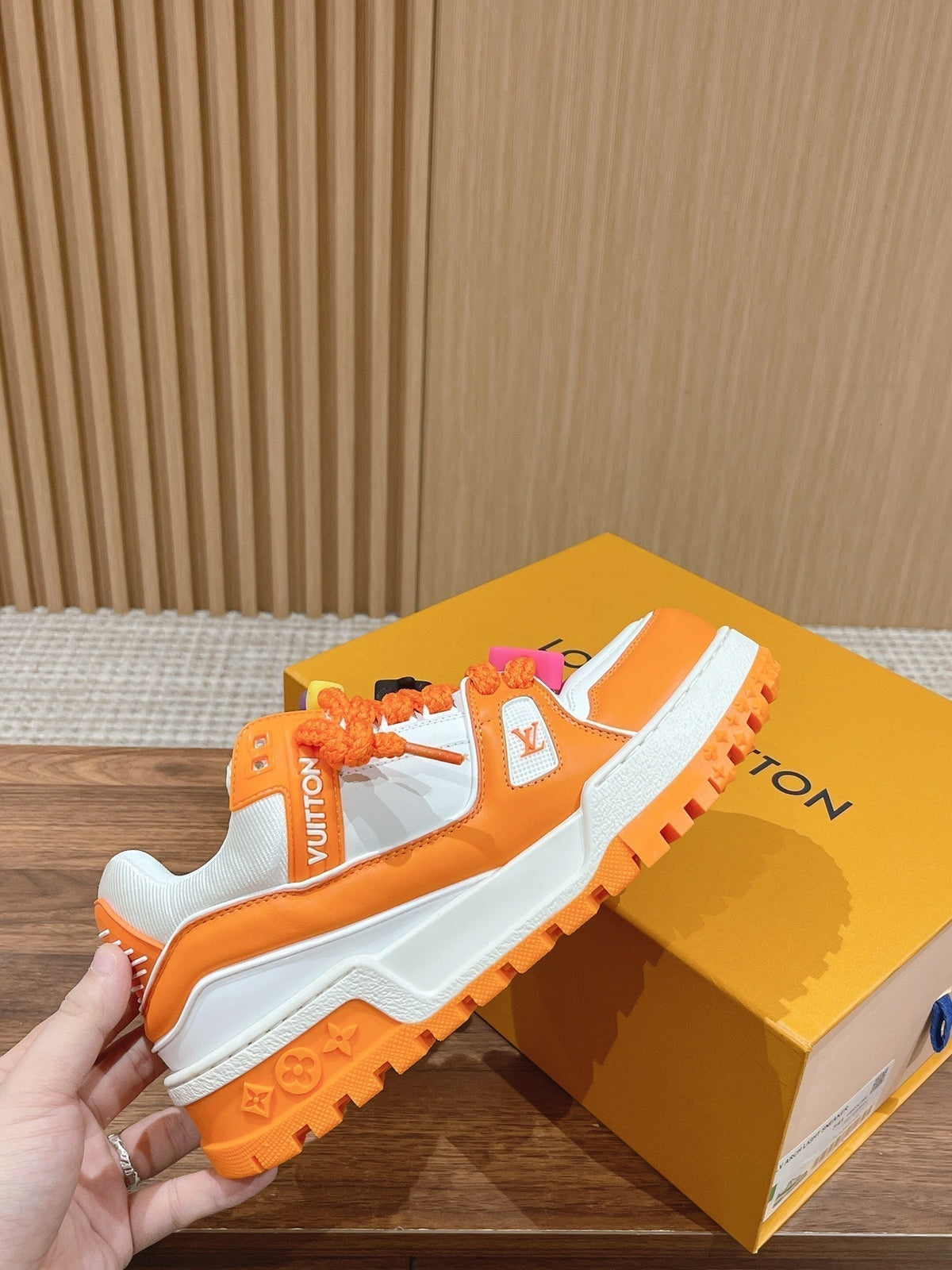 LV Trainer Maxi Sneaker White Mix Orange Calfskin