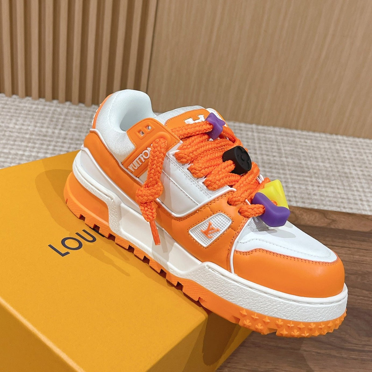 LV Trainer Maxi Sneaker White Mix Orange Calfskin
