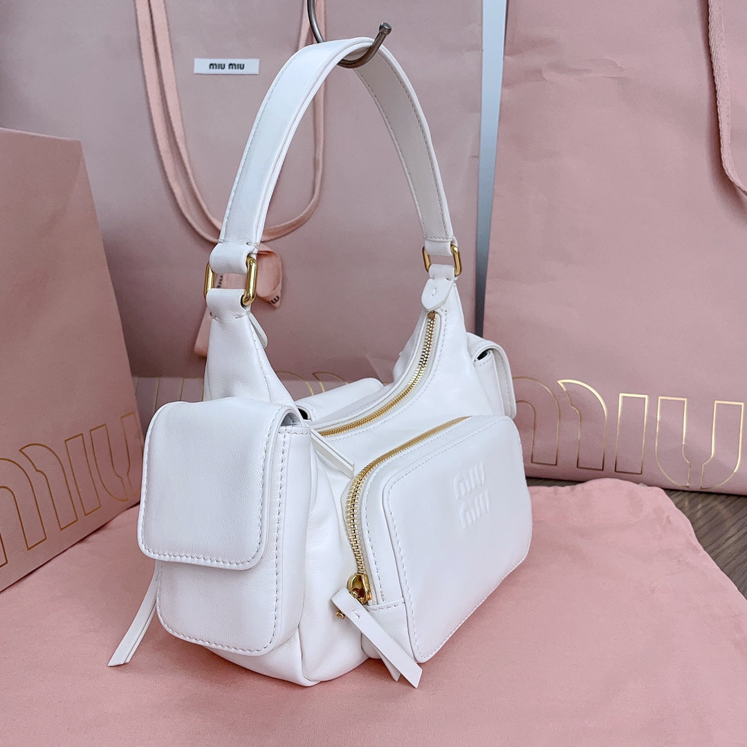 MIU POCKET 21CM SHOULDER BAG WHITE CALFSKIN