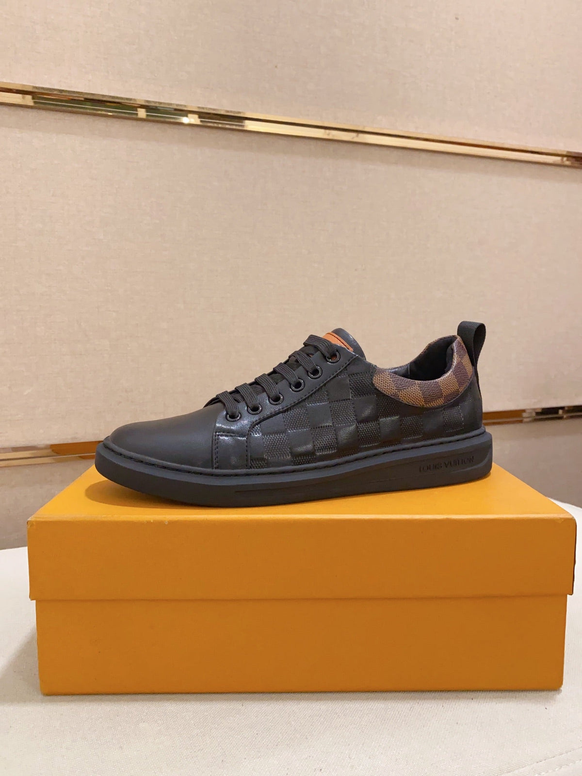 LV TRAINER SNEAKER BLACK DAMIER JACQUARD AND CALFSKIN