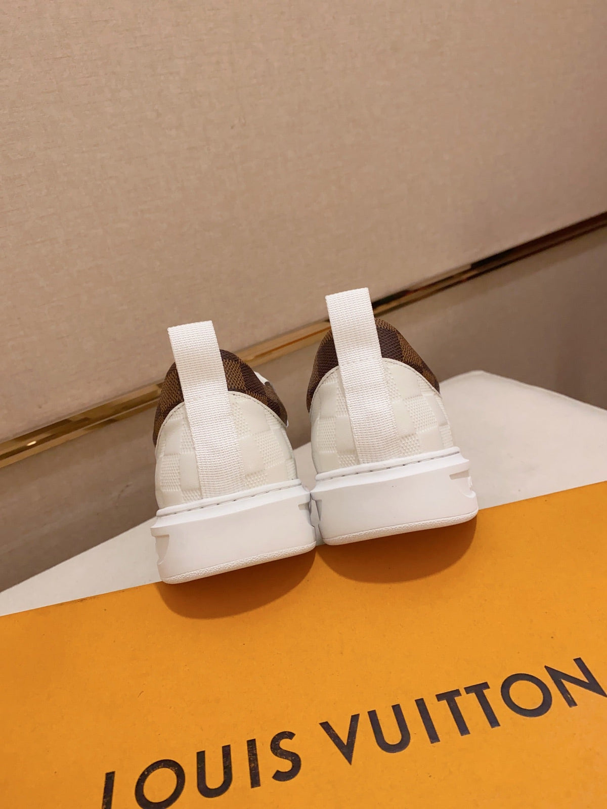 LV TRAINER SNEAKER WHITE DAMIER JACQUARD AND CALFSKIN
