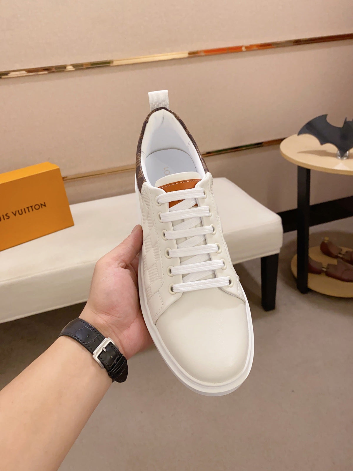 LV TRAINER SNEAKER WHITE DAMIER JACQUARD AND CALFSKIN