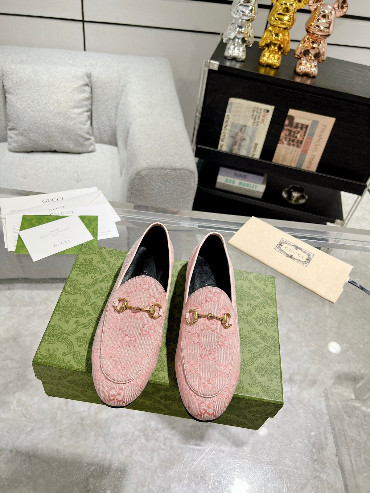 MEN'S LOAFER WITH HORSEBIT IN PINK PASTEL MONOGRAM JACQUARD FABRIC