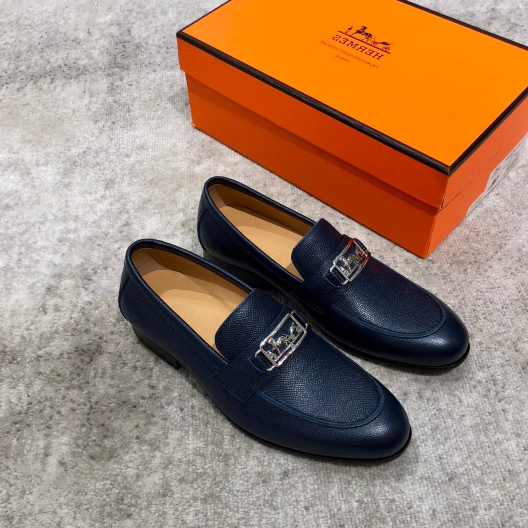 HM SILVER BUCKLE LOAFER NAVY CALFSKIN