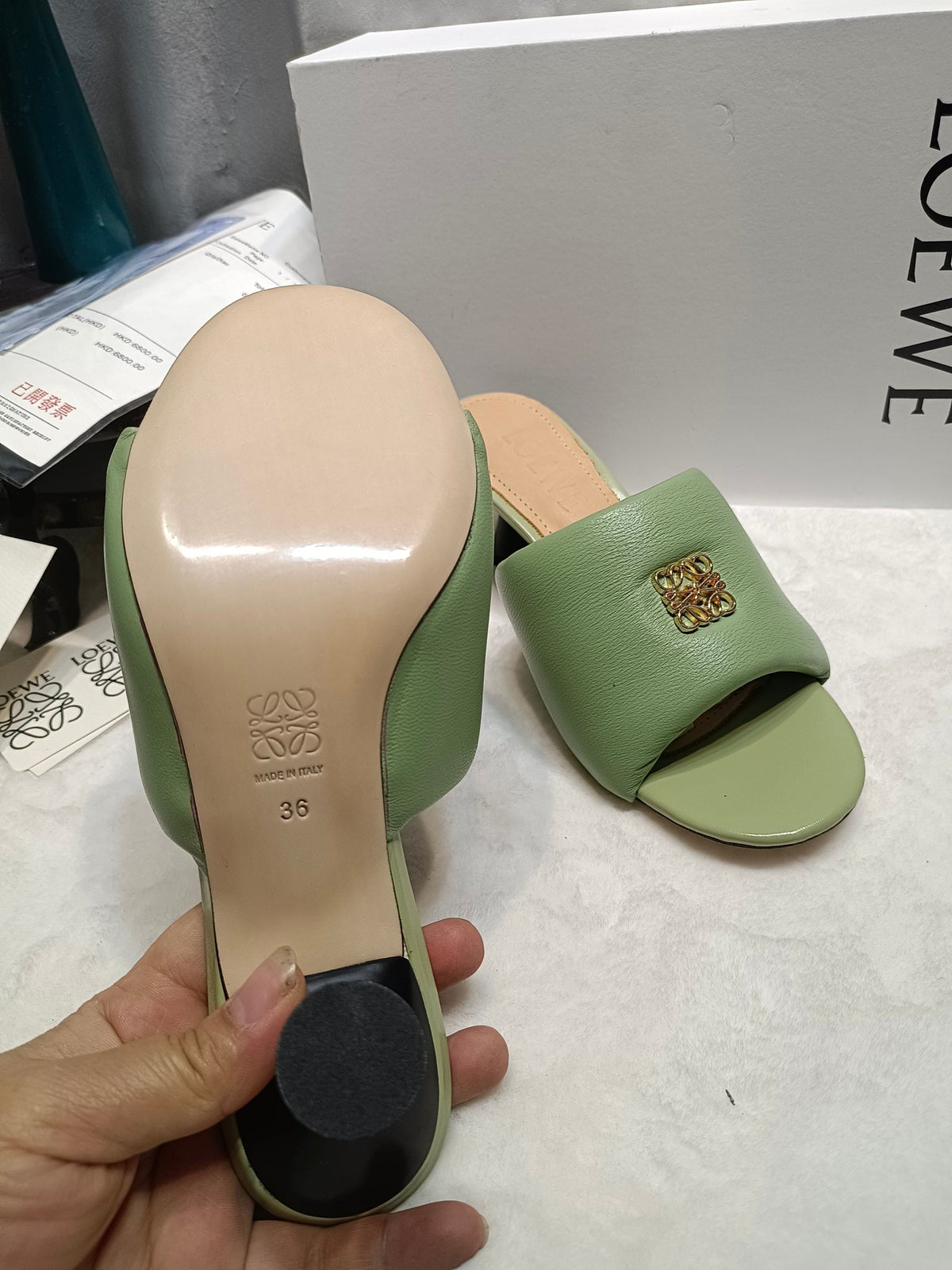 Loewe Anagram Padded Mule Green Sheepskin 246567