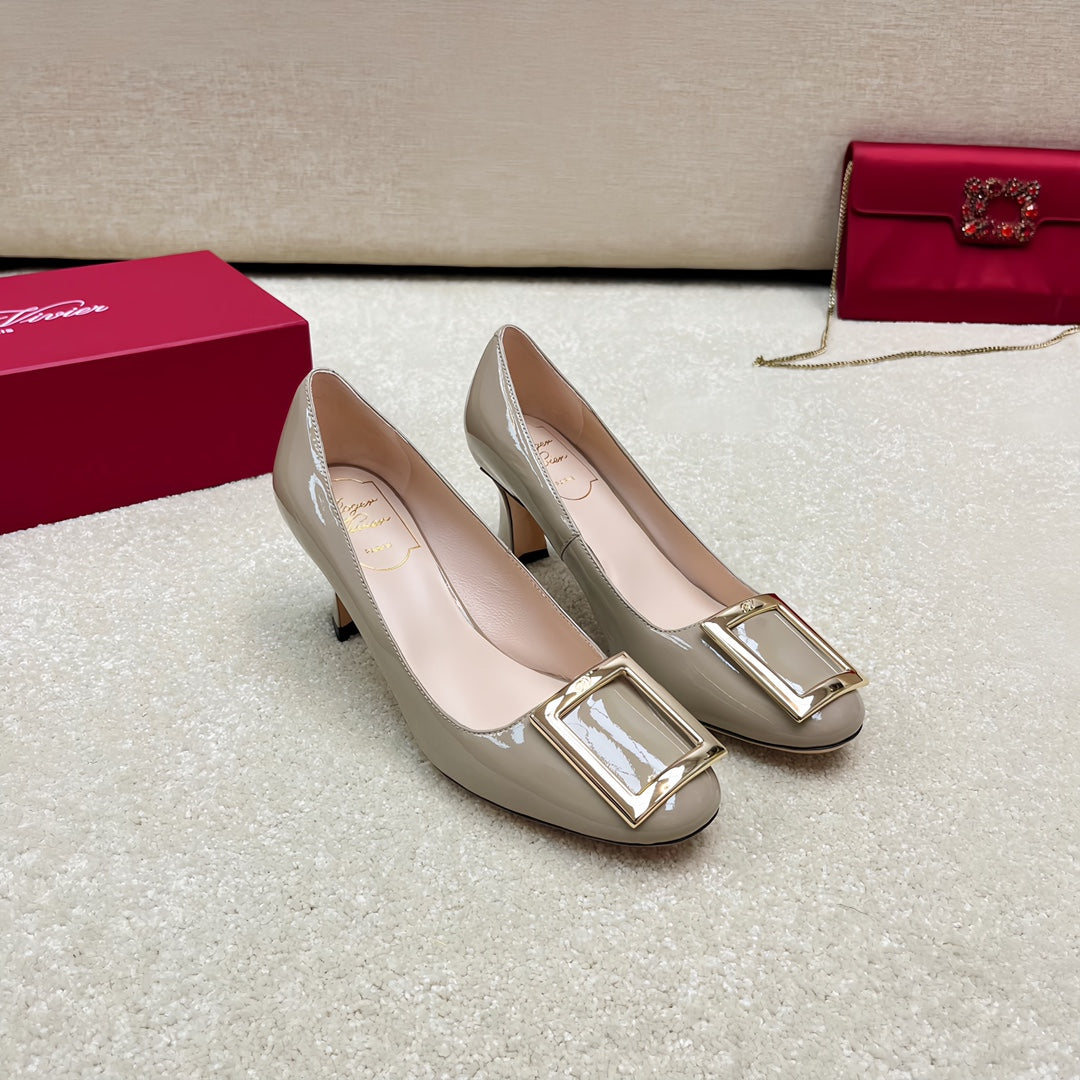 Belle Viv Edition Metal Buckle Pumps 65 Camel Patent Leather