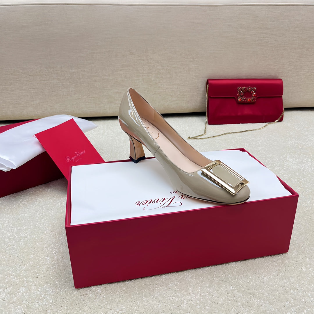 Belle Viv Edition Metal Buckle Pumps 65 Camel Patent Leather