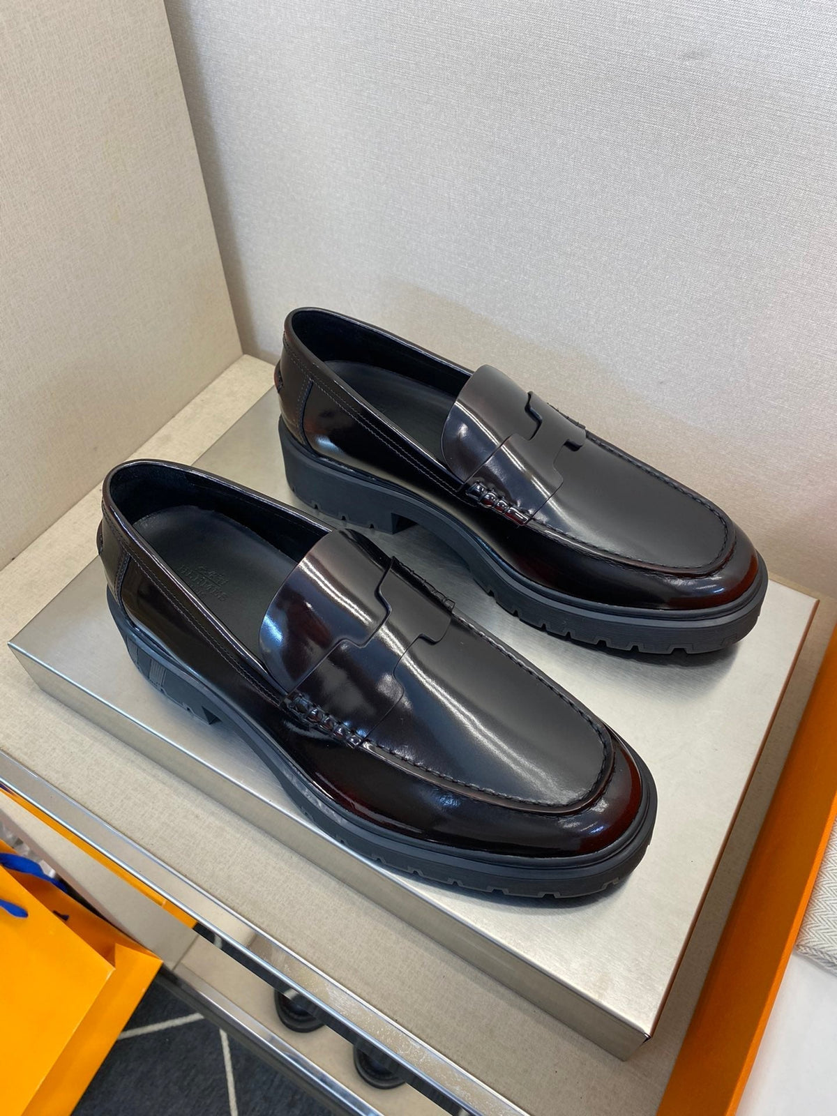 HM Men's Loafer Black Mix Brown Patent Leather 540806