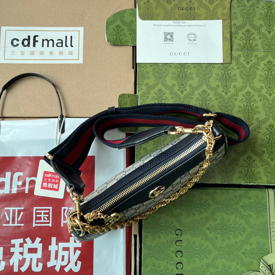 Gucci Ophidia Bag Blue Beige Leather Canvas 239801