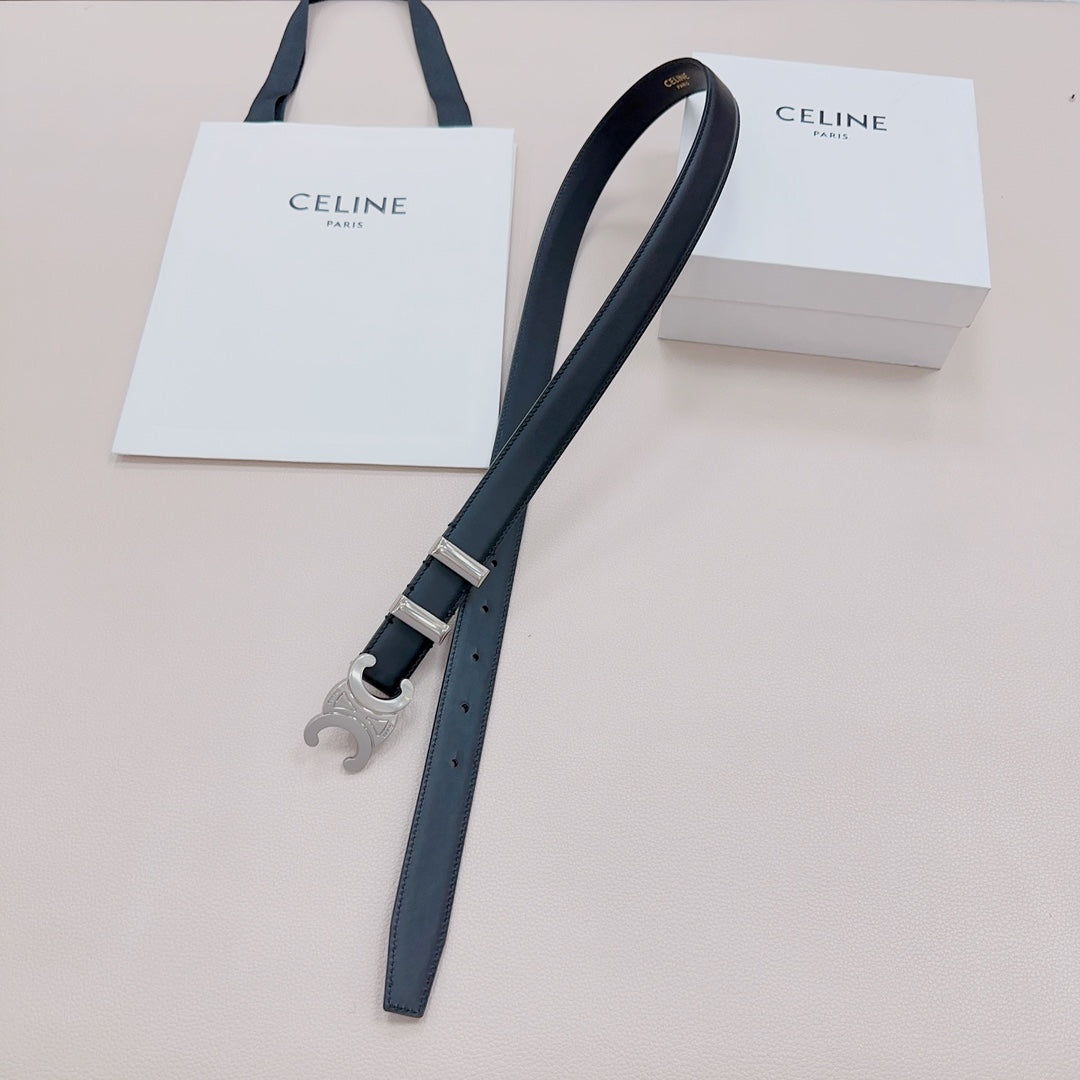 CEL Silver Buckle Belt  25mm Black Calfskin 176705