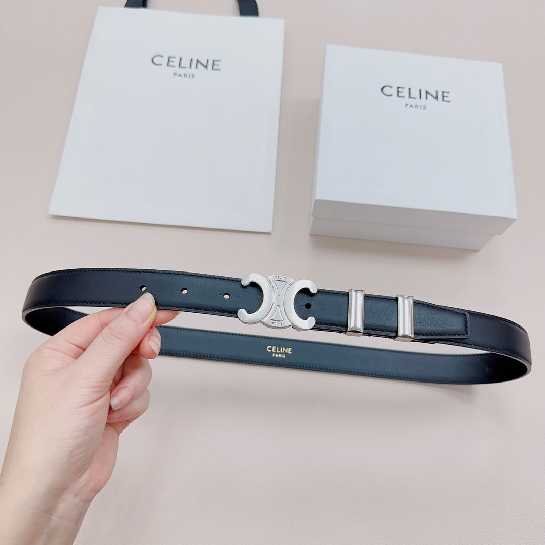 CEL Silver Buckle Belt  25mm Black Calfskin 176705