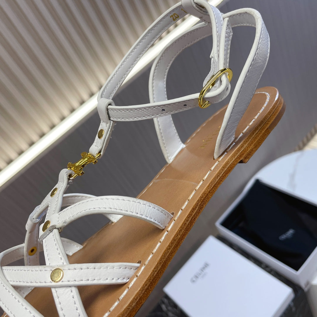 cl roman sandal white brown calfskin
