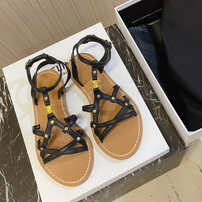 cl roman sandal black brown calfskin