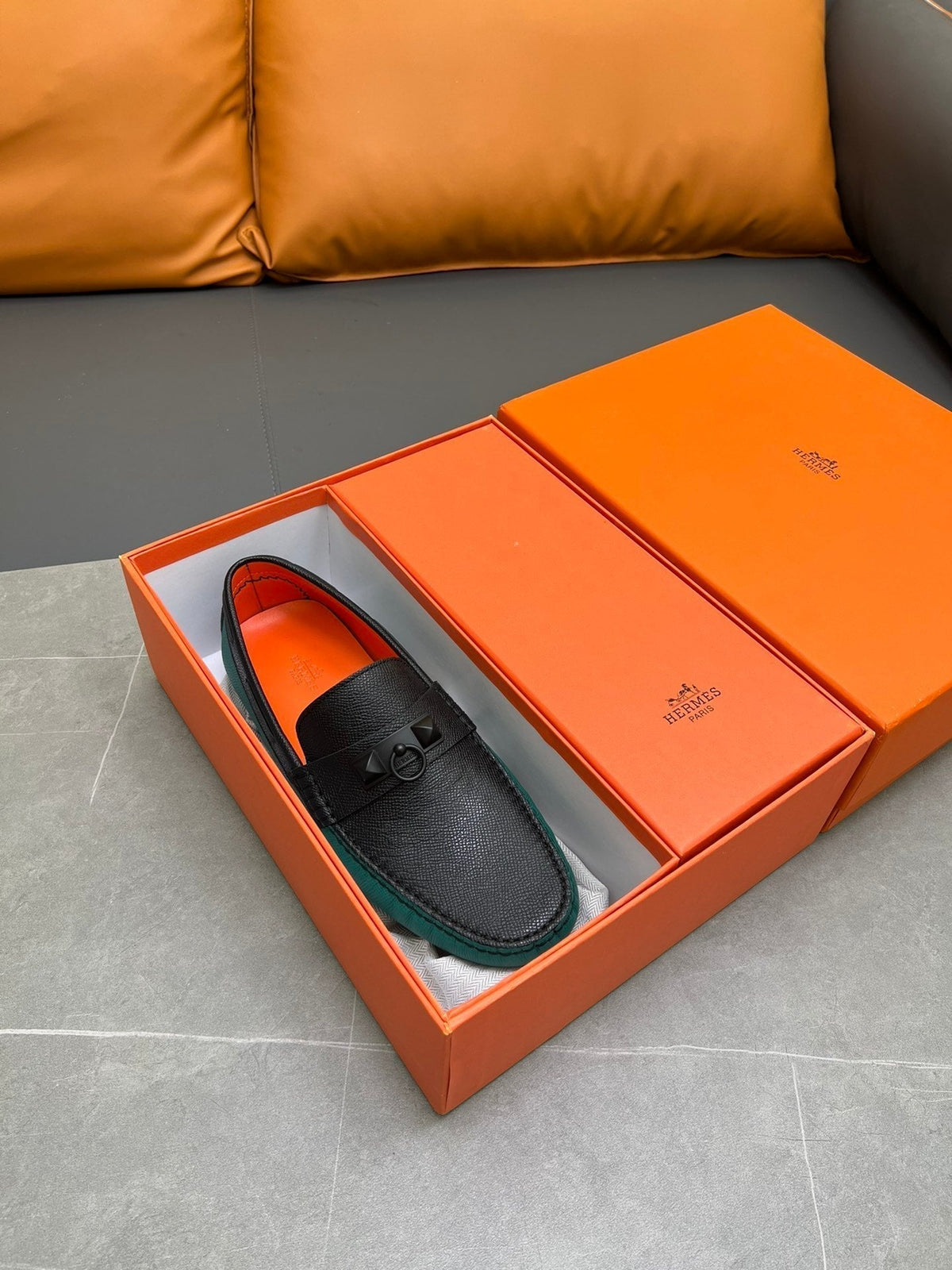 HM IRVING LOAFER BLACK AND PINE GREEN CALFSKIN