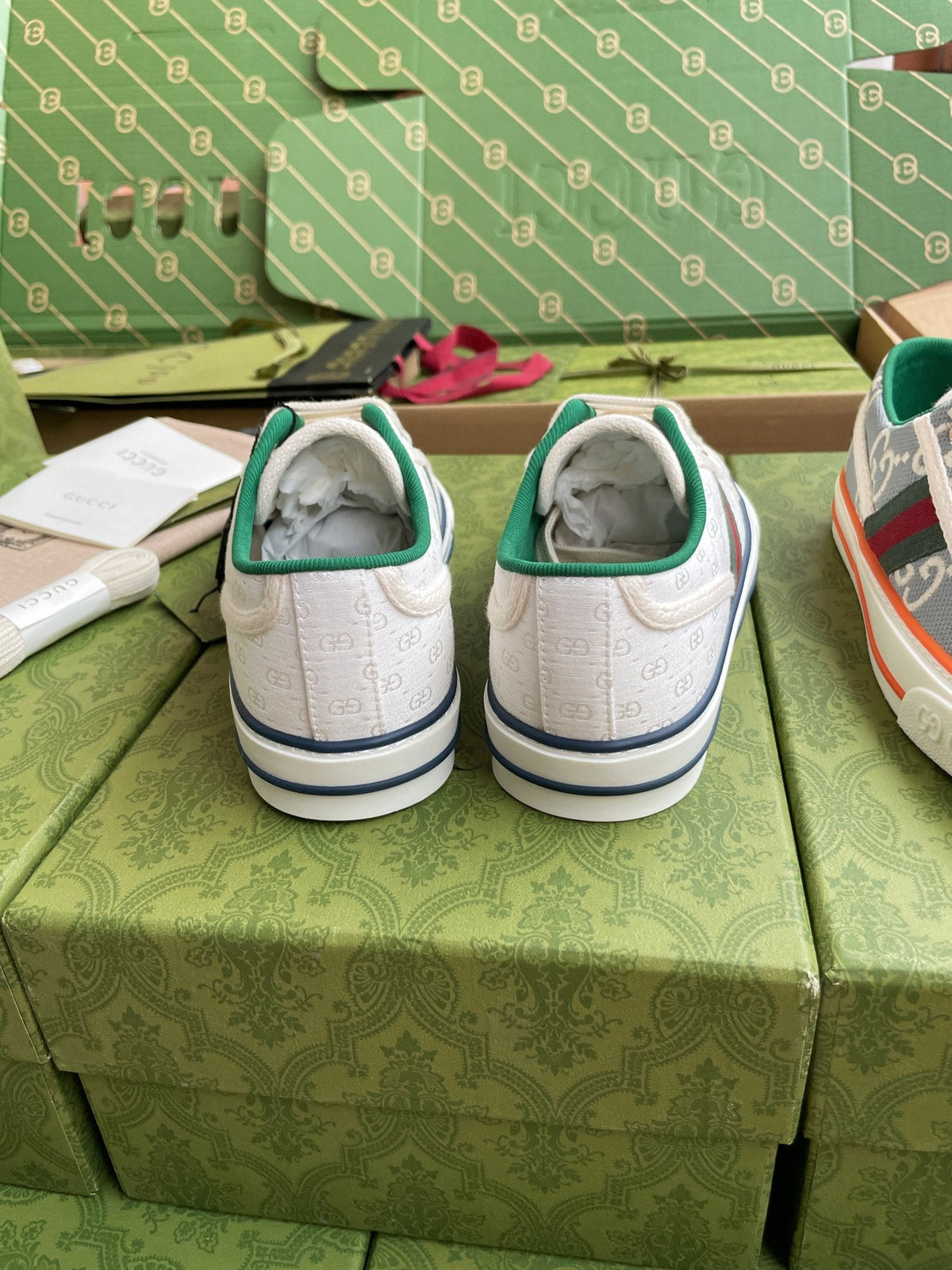 GG 26 Platform Sneaker White Green Monogram Canvas 632829