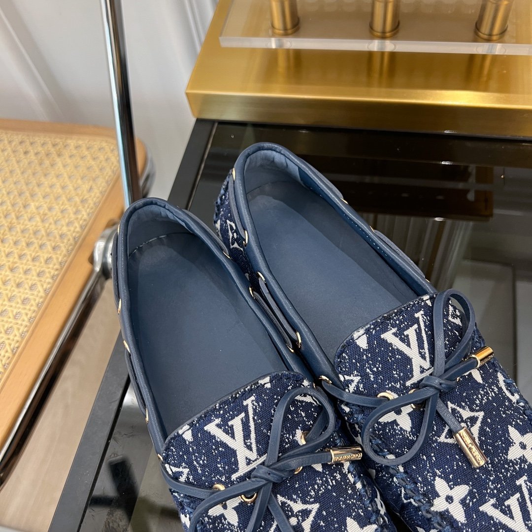 LV GLORIA FLAT LOAFER DENIM FLORAL FABRIC DARK BLUE