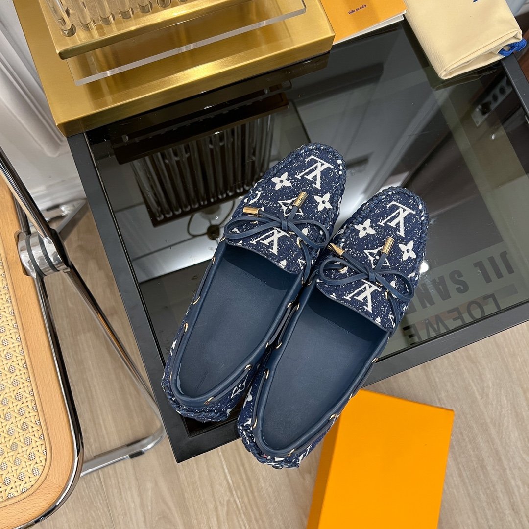 LV GLORIA FLAT LOAFER DENIM FLORAL FABRIC DARK BLUE