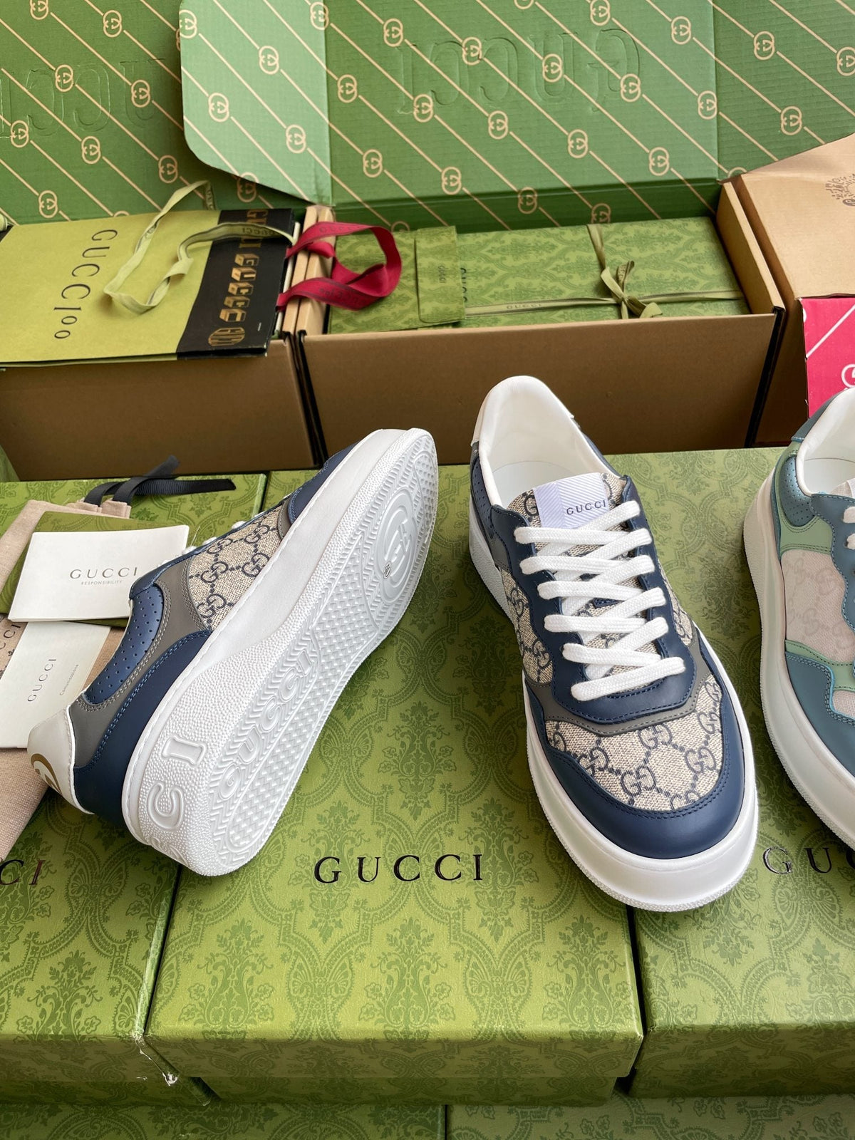 GG 26 Sneaker Blue Gray Canvas Calfskin 632892