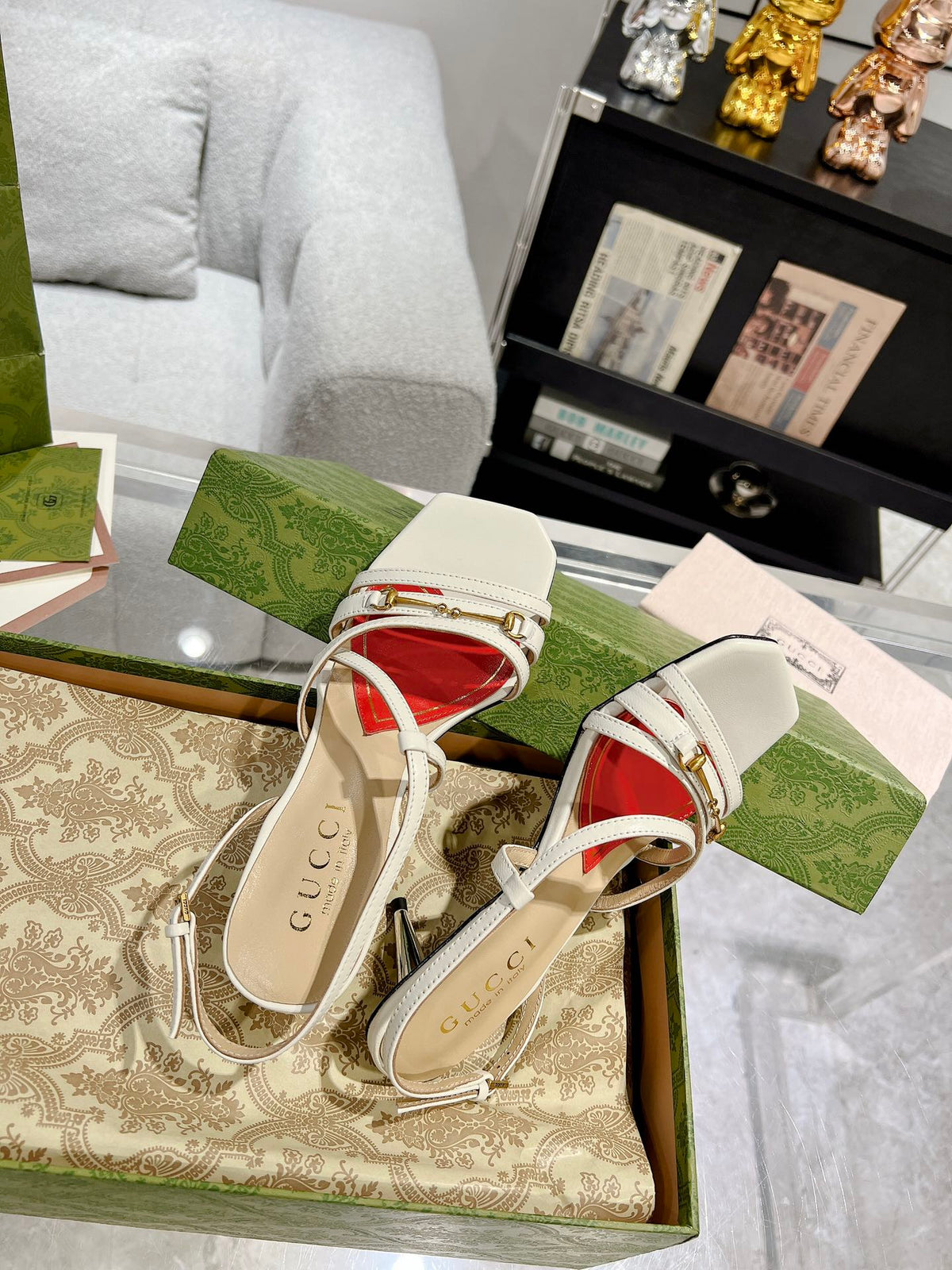 GG CLASSIC STRAPPY HEEL SANDAL WHITE CALFSKIN