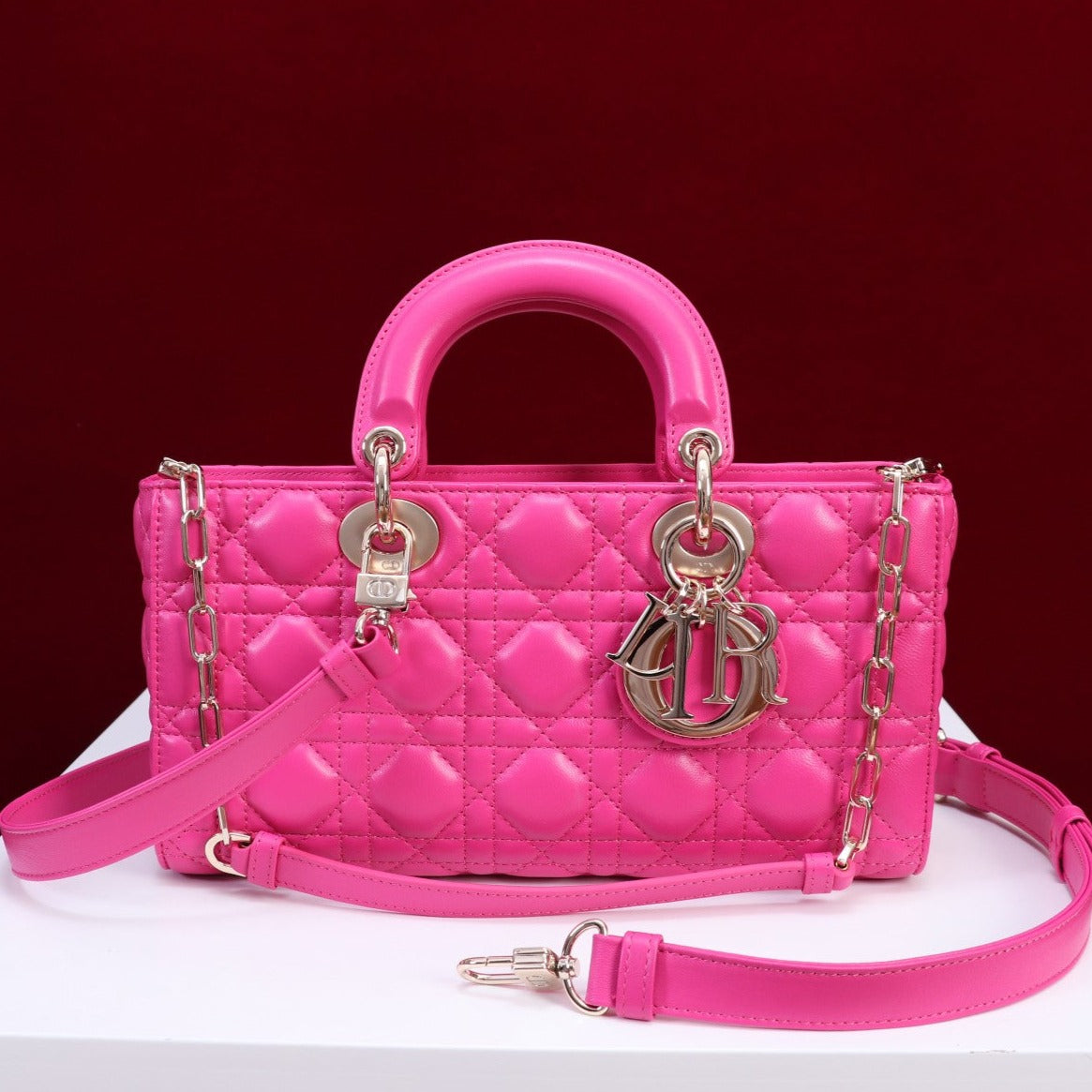 medium lady d-joy 26 pink lambskin