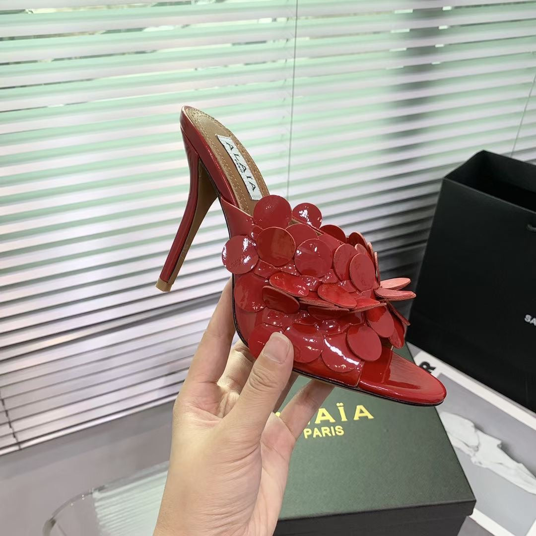 Alaia Confetti Leather Mules Red Sheepskin Cowhide 293164