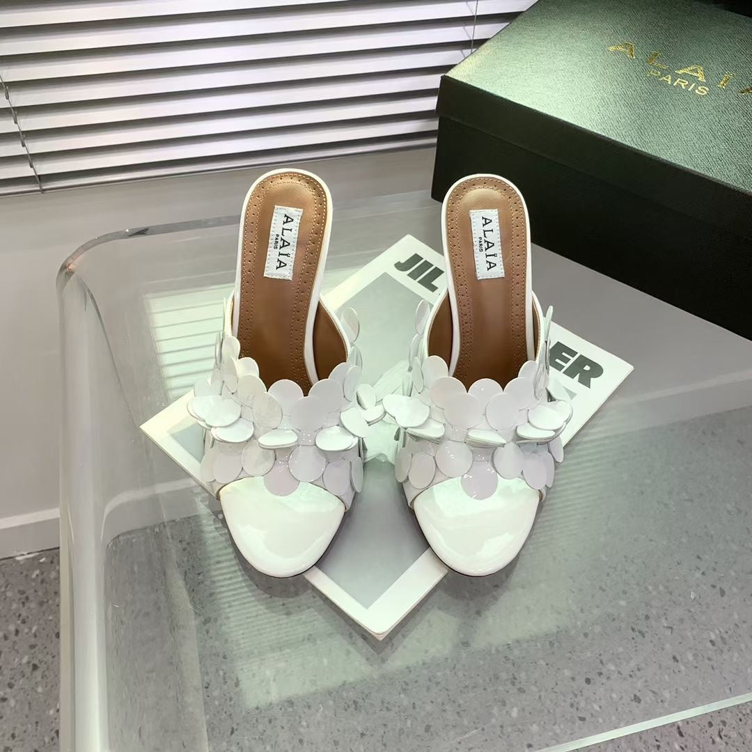 Alaia Confetti Leather Mules White Sheepskin Cowhide 293165