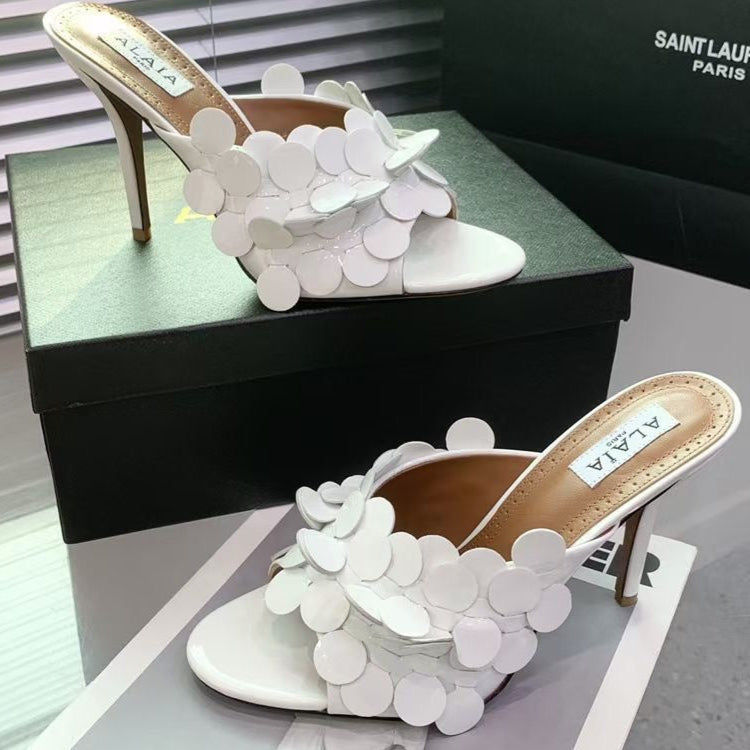 Alaia Confetti Leather Mules White Sheepskin Cowhide 293165