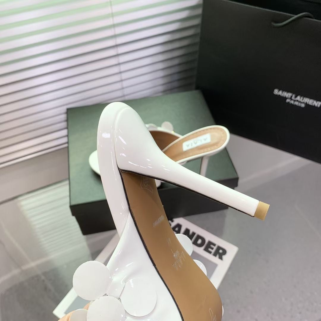 Alaia Confetti Leather Mules White Sheepskin Cowhide 293165