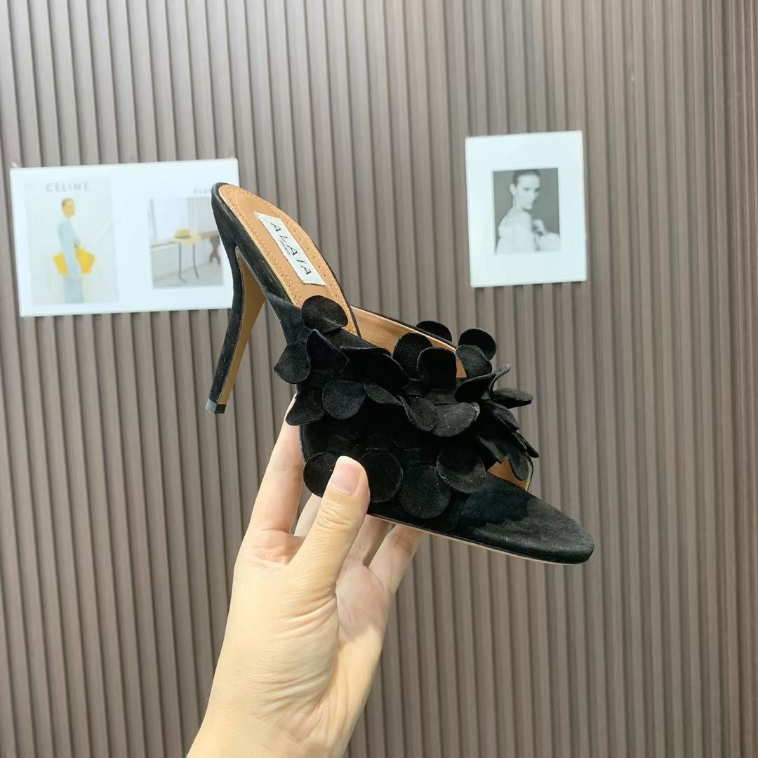 Alaia Confetti Leather Mules Black Sheepskin Cowhide 293166