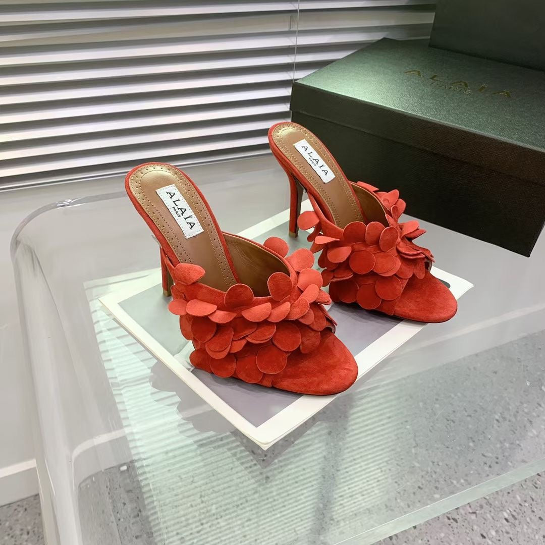 Alaia Confetti Leather Mules Orange Sheepskin Cowhide 293168