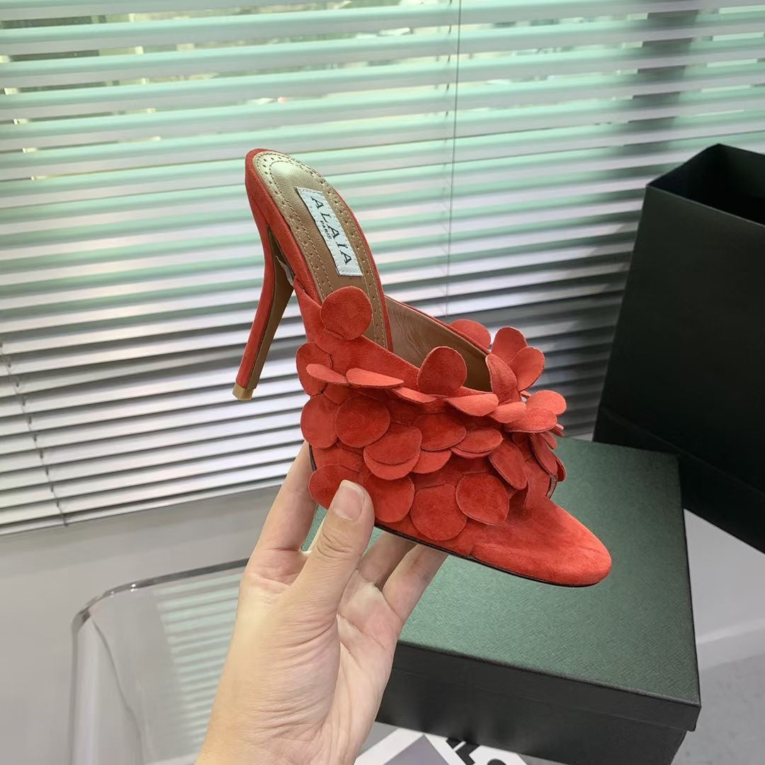 Alaia Confetti Leather Mules Orange Sheepskin Cowhide 293168
