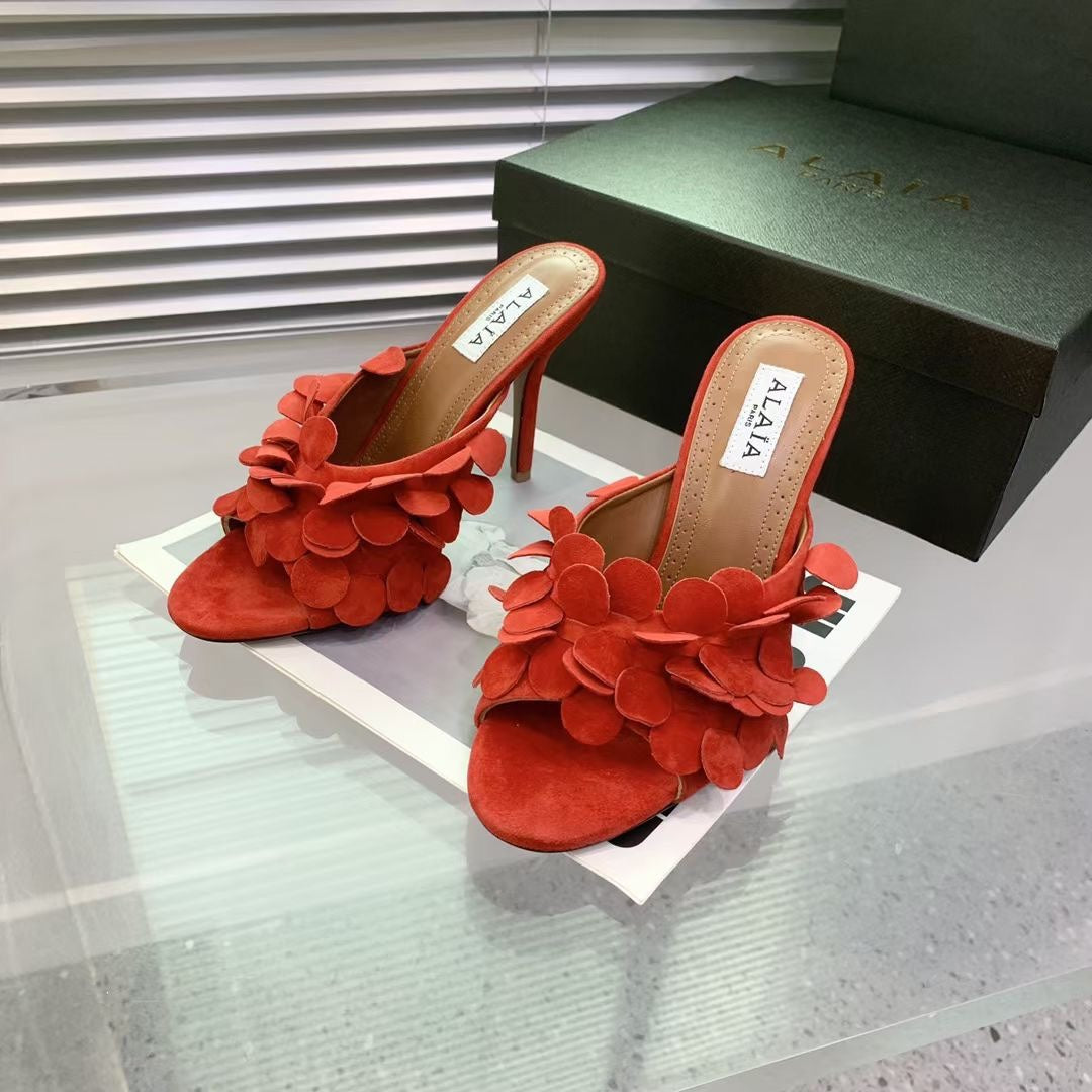 Alaia Confetti Leather Mules Orange Sheepskin Cowhide 293168