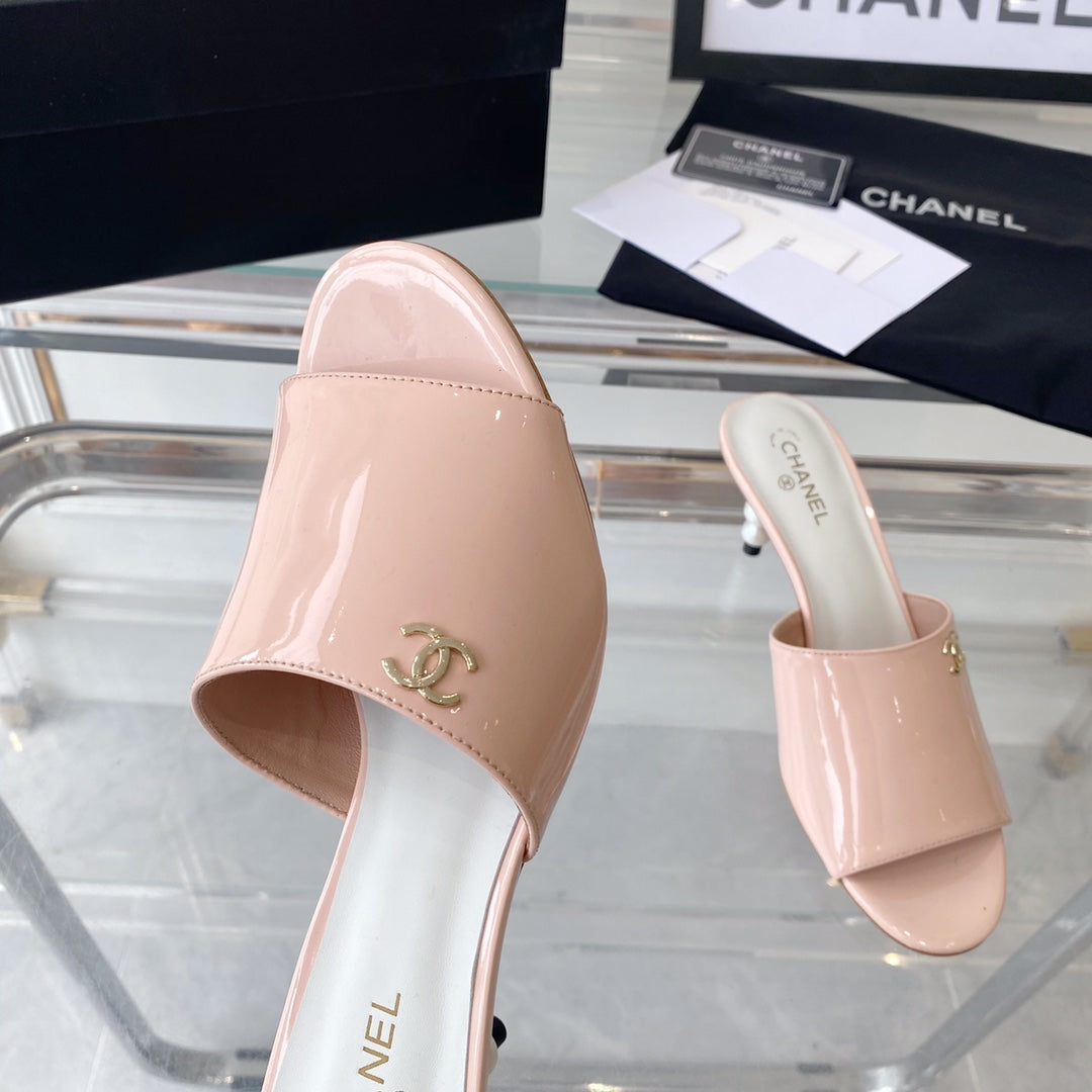 high heel 70 mule sandals pink white patent calfskin