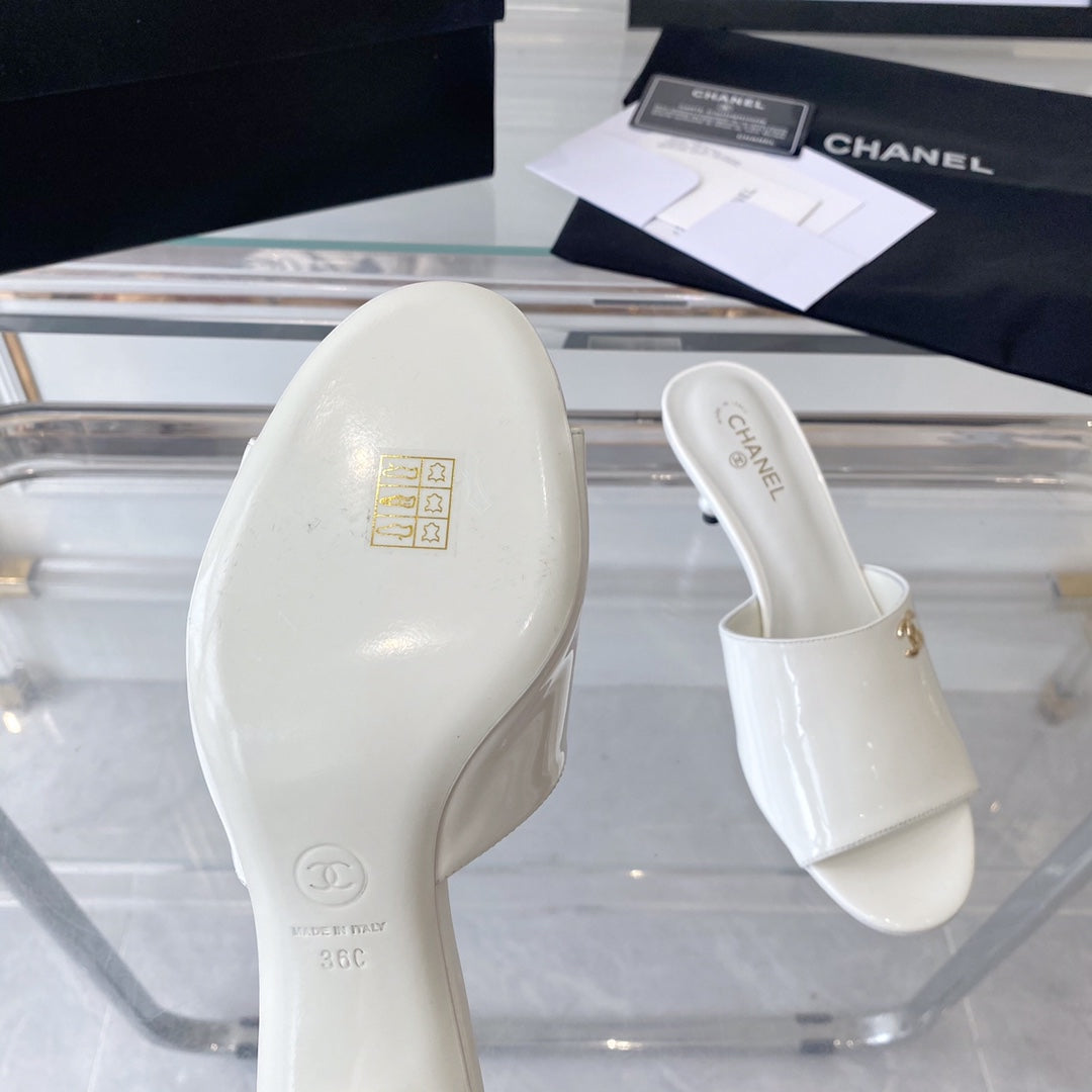 high heel 70 mule sandals white patent calfskin