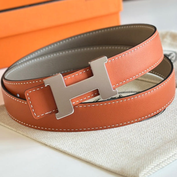 HM Silver Constance & Reverible Belt Brown Etoupe Leather 125372