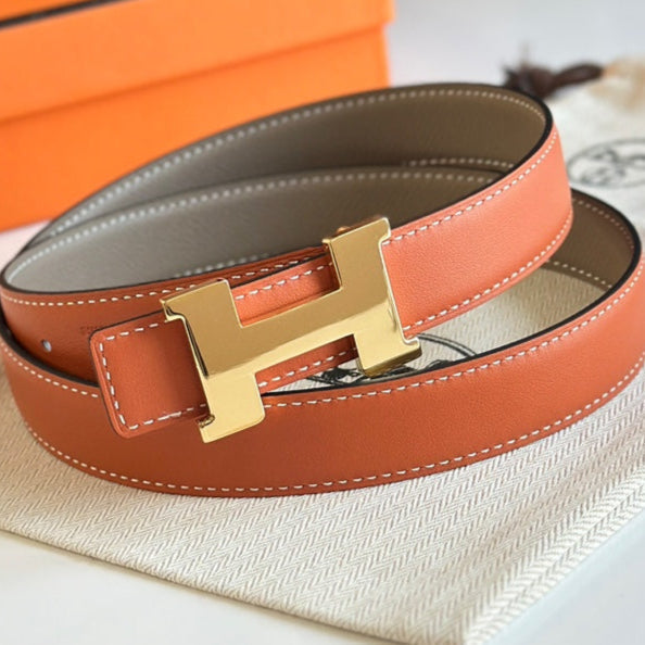 HM Gold Constance & Reverible Belt Brown Etoupe Leather 125371