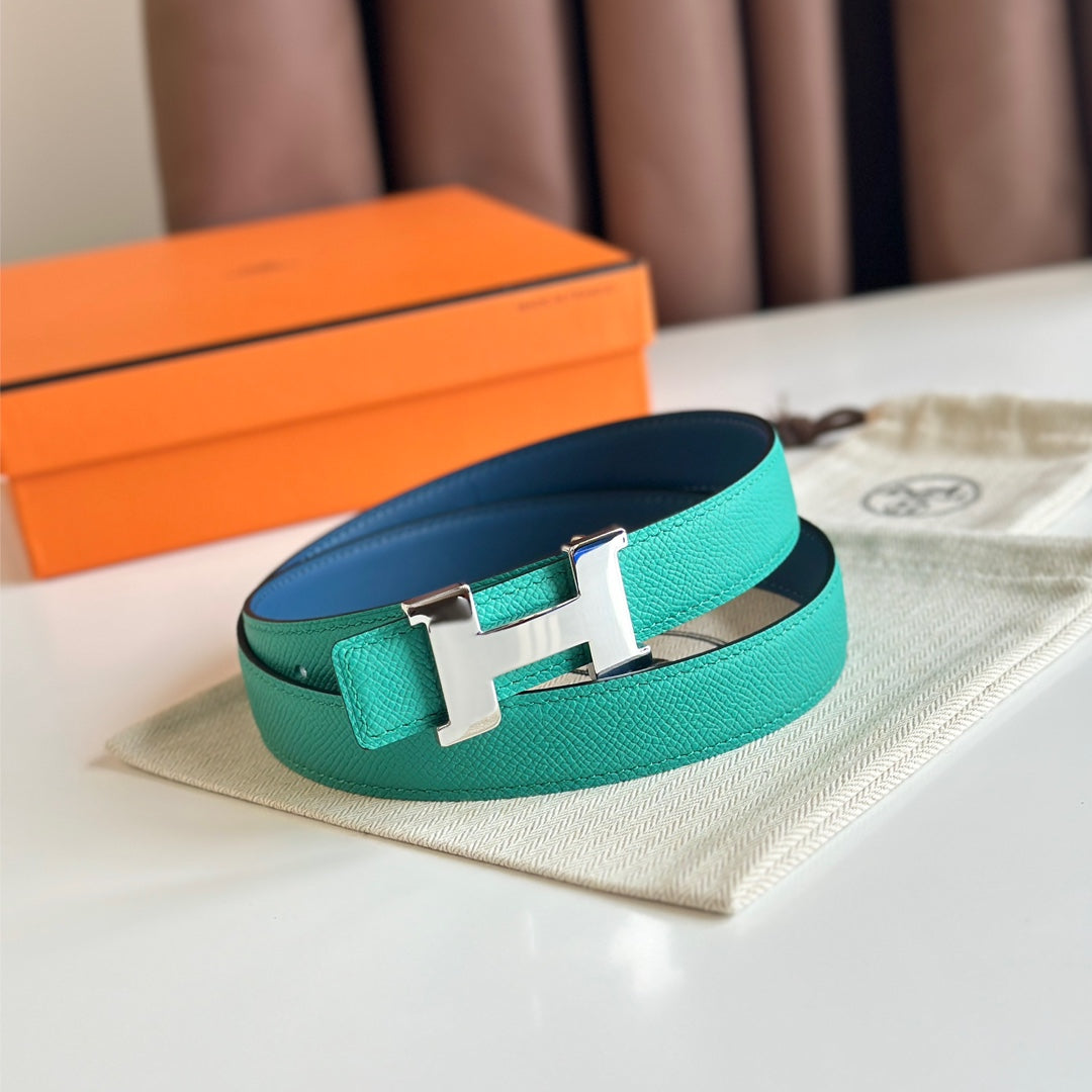 HM Silver Constance & Reverible Belt Blue Green Leather 125373