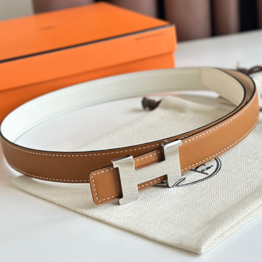 HM Silver Constance & Reverible Belt Brown White Leather 125375