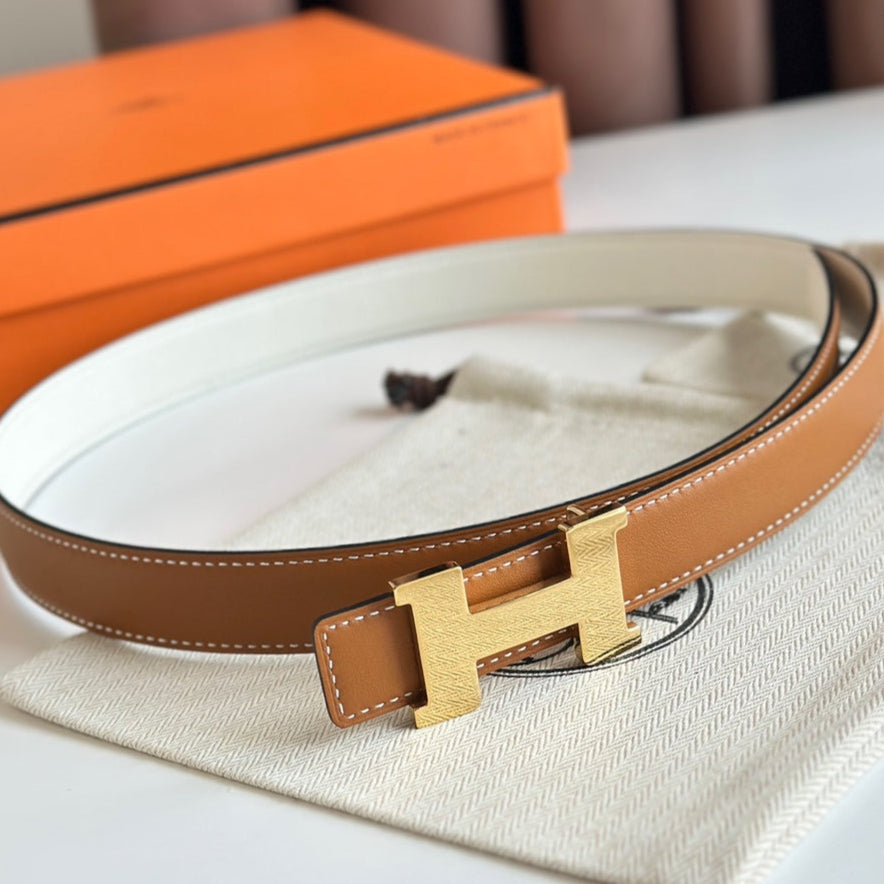 HM Gold Constance & Reverible Belt Brown White Leather 125376
