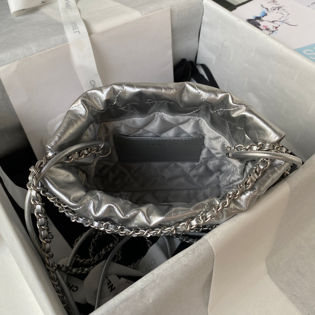 CC 24S Hobo 22 Bag 20cm Silver Metalic Lambskin