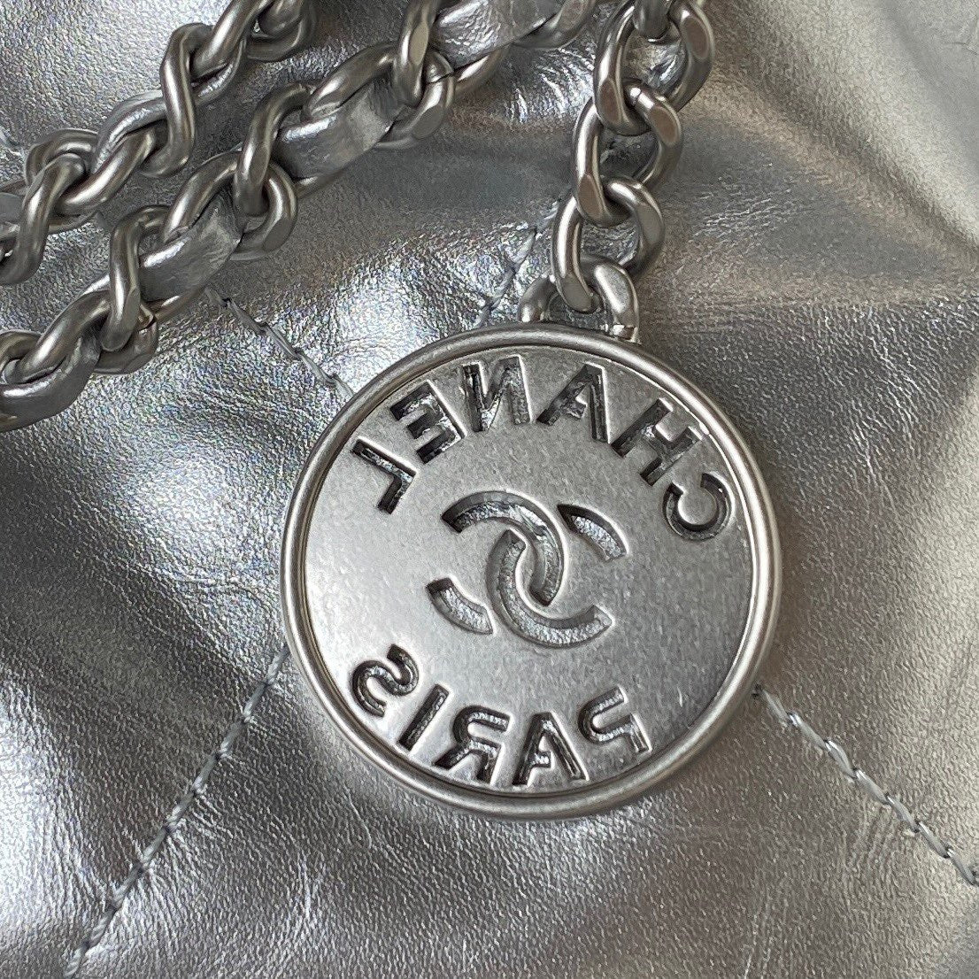 CC 24S Hobo 22 Bag 20cm Silver Metalic Lambskin